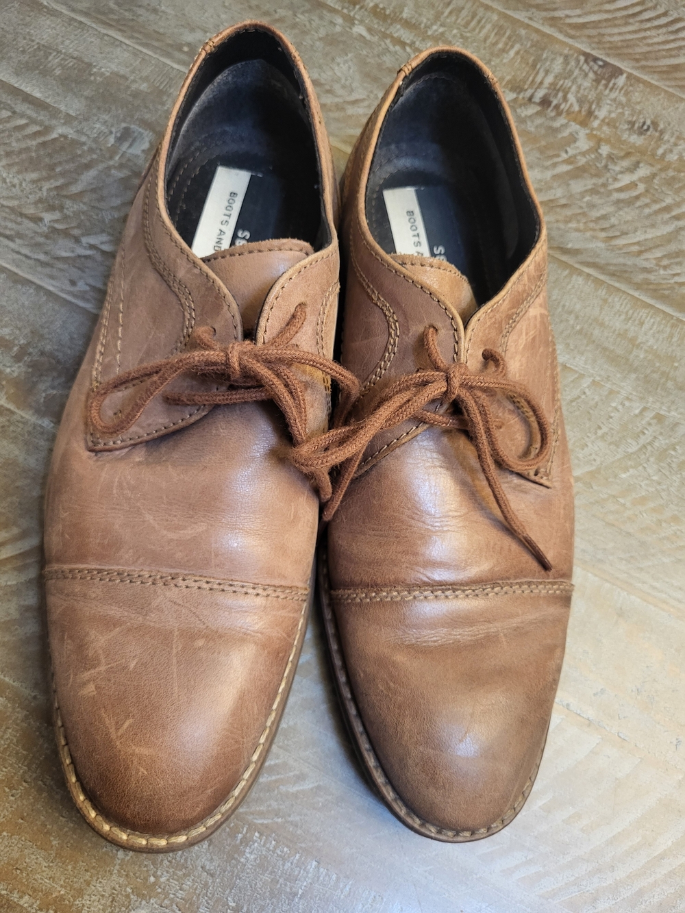 S&G Apparel Mens Tan Leather Lace-Up Oxfords